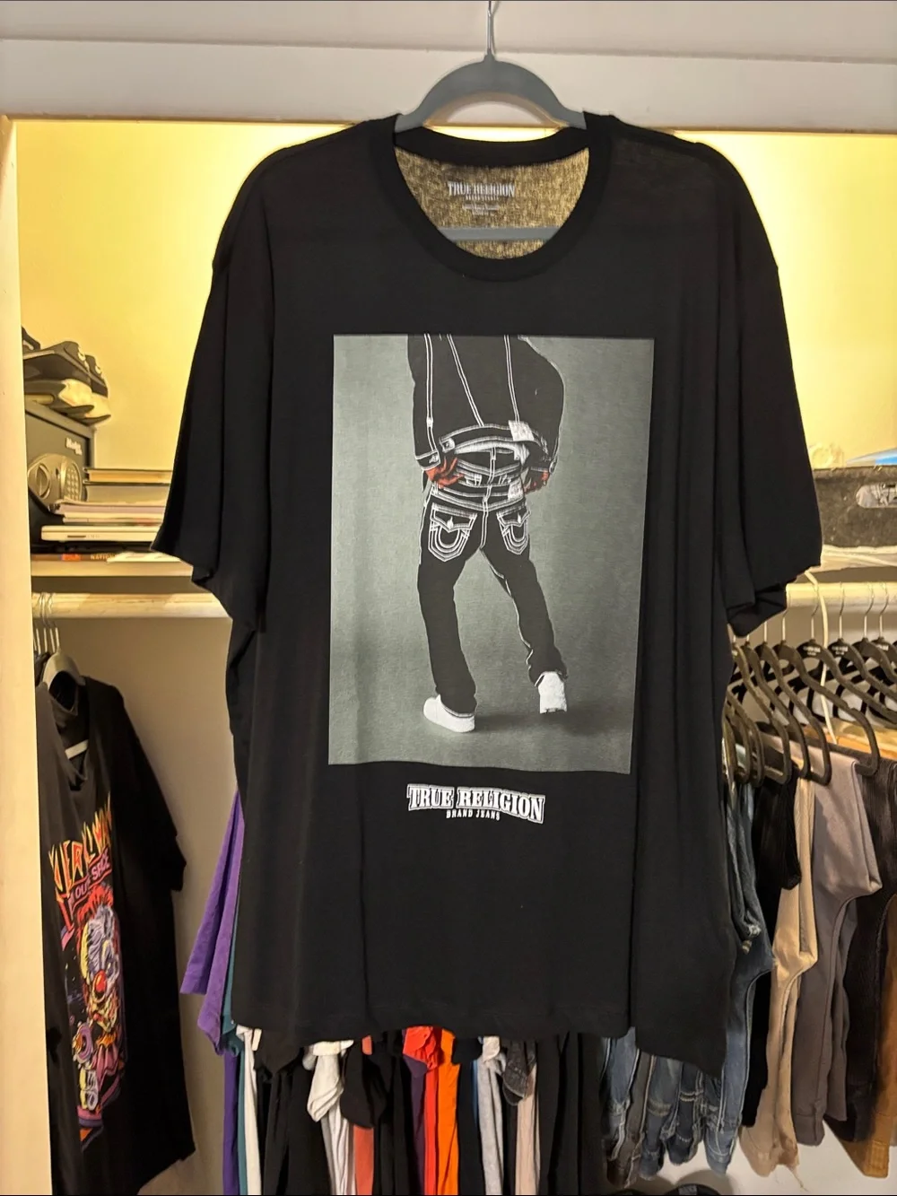 True Religion Black Tee with White Neck Logo